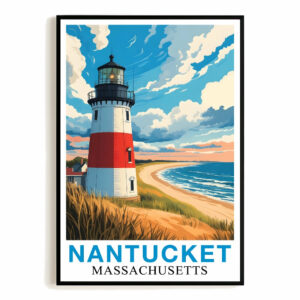 Nantucket Massachusetts Vintage Style Travel Poster Lighthouse Coastal Wall Art Landscape Print Painting For Home Decor Living Room Office Bedroom Decor Unframed