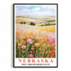 Nebraska Art Print Poster Rolling Hills Floral Fields Cornhusker State Travel Souvenir Wall Art Landscape Painting For Home Living Room Office Bedroom Decor Unframed
