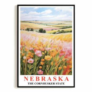 Nebraska Art Print Poster Rolling Hills Floral Fields Cornhusker State Travel Souvenir Wall Art Landscape Painting For Home Living Room Office Bedroom Decor Unframed