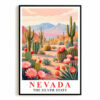 Nevada Print Travel Poster Desert Cactus Mountains Scenic State Souvenir Wall Art Landscape Painting Picture Ideal For Home Living Room Office Bedroom Decor Unframed