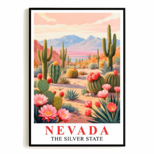 Nevada Print Travel Poster Desert Cactus Mountains Scenic State Souvenir Wall Art Landscape Painting Picture Ideal For Home Living Room Office Bedroom Decor Unframed