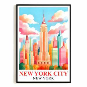 New York City Print Travel Poster Colorful Urban Skyline Souvenir Wall Art Landscape Painting Picture Ideal For Home Room Living Room Office Bedroom Decor Unframed
