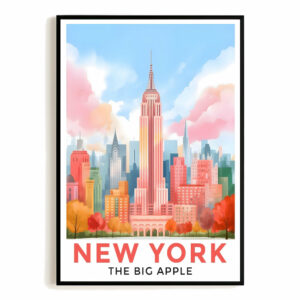 New York City Print Travel Poster Retro Big Apple NY City Souvenir Wall Art Landscape Painting Picture Suitable For Home Room Living Room Office Bedroom Decor Unframed