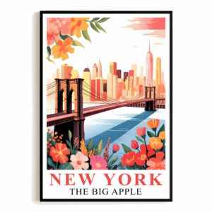 New York City Travel Print Poster Brooklyn Bridge Big Apple State NY Souvenir Wall Art Landscape Picture For Home Room Living Room Office Bedroom Decor Unframed