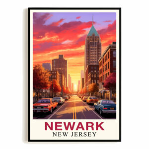 Newark New Jersey Print Vintage Travel Poster Sunset Vibrant Cityscape Souvenir Wall Art Landscape Painting Picture For Home Decor Living Room Office Bedroom Unframed