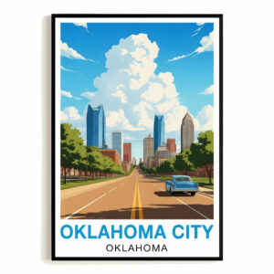 Oklahoma City Oklahoma Travel Poster Vintage Scenic Skyline Modern Souvenir Wall Art Landscape Print Painting Picture For Home Living Room Office Bedroom Decor Unframed