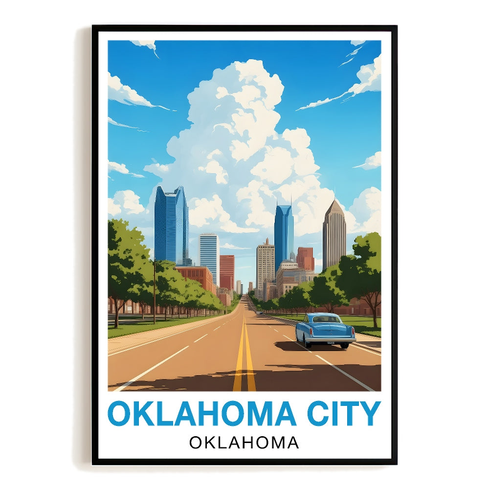 Oklahoma City Oklahoma Travel Poster Vintage Scenic Skyline Modern Souvenir Wall Art Landscape Print Painting Picture For Home Living Room Office Bedroom Decor Unframed