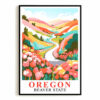 Oregon Print Travel Poster Floral Mountains River Beaver State Souvenir Wall Art Landscape Painting Ideal Gift For Home Living Room Office Bedroom Decor Unframed