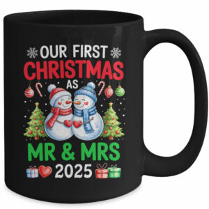 Our First Christmas As Mr & Mrs 2025 Snowman Couple Matching Mug