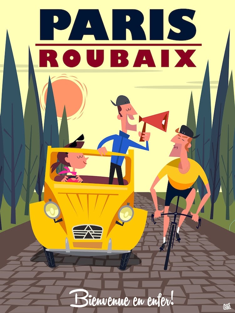 Paris Roubaix Cycling Poster Yellow Paris Roubaix Cycling Poster Yellow