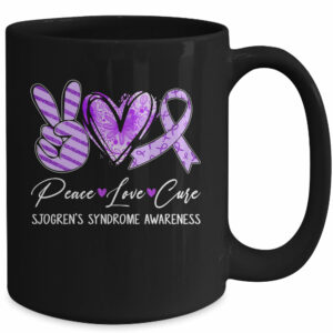 Peace Love Cure Purple Ribbon Sjogren’s Syndrome Awareness Mug