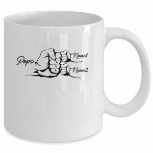 Personalized Pops With Grandkids Name Fist Bumps Funny Custom Grandpa Fathers Day Birthday Christmas Mug
