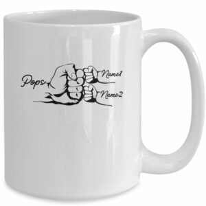 Personalized Pops With Grandkids Name Fist Bumps Funny Custom Grandpa Fathers Day Birthday Christmas Mug