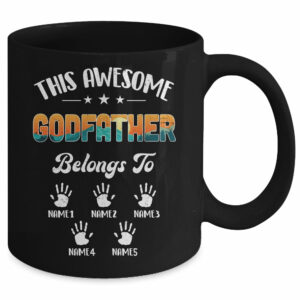 Personalized This Awesome Godfather Belongs To Custom Kids Name Vintage Fathers Day Birthday Christmas Mug