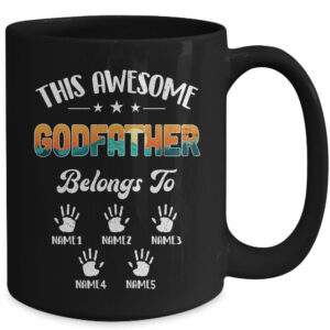 Personalized This Awesome Godfather Belongs To Custom Kids Name Vintage Fathers Day Birthday Christmas Mug