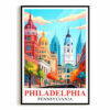 Philadelphia Print Travel Poster Modern Cityscape Vintage Skyline Souvenir Wall Art Landscape Painting Picture For Home Room Living Room Office Bedroom Decor Unframed