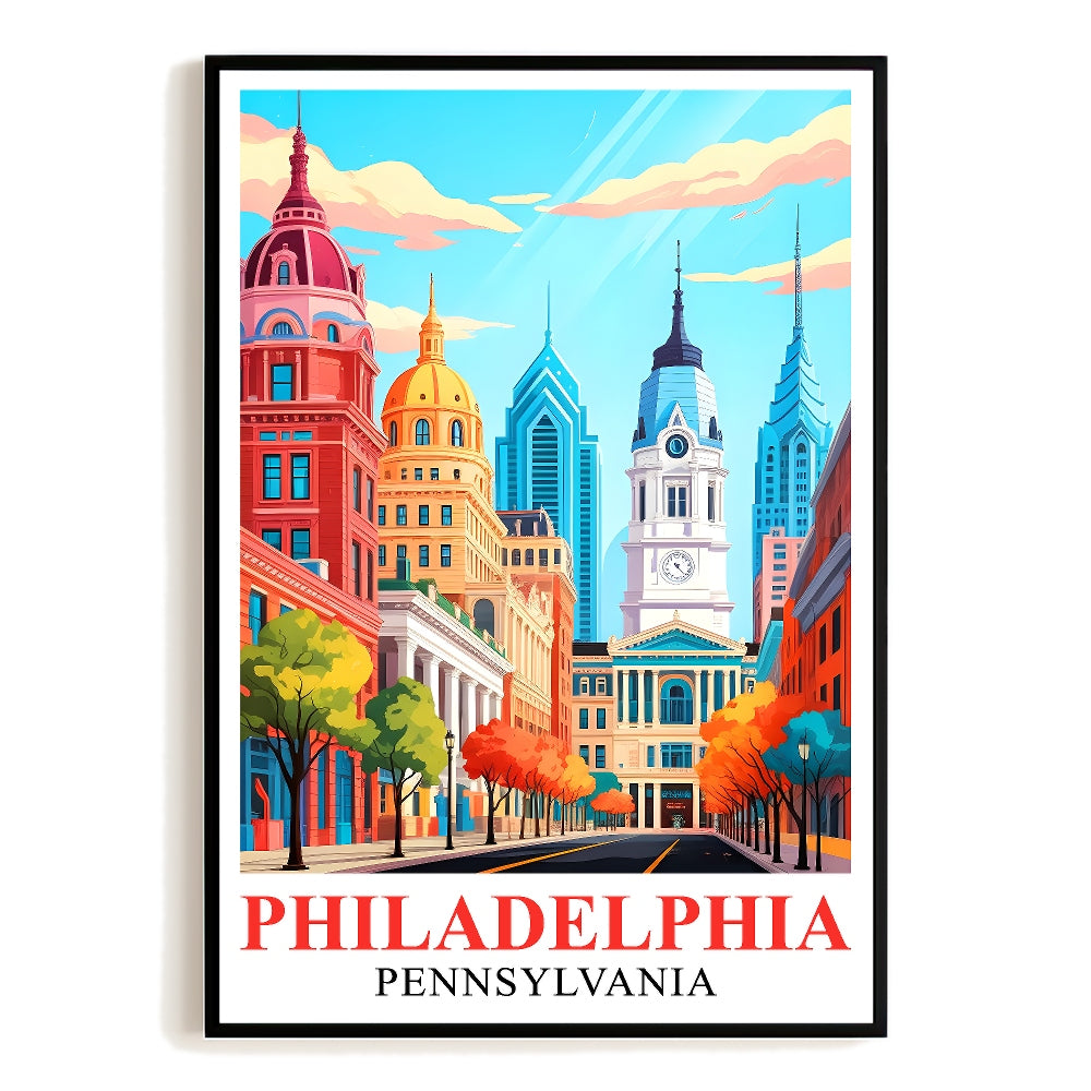 Philadelphia Print Travel Poster Modern Cityscape Vintage Skyline Souvenir Wall Art Landscape Painting Picture For Home Room Living Room Office Bedroom Decor Unframed