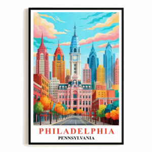 Philadelphia Travel Print Poster Retro Pennsylvania Souvenir Wall Art Landscape Painting Picture Suitable For Home Room Living Room Bedroom Aesthetic Decor Unframed