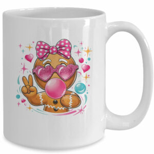 Pink Gingerbread Girl With Sunglasses Blowing Bubble Xmas Mug