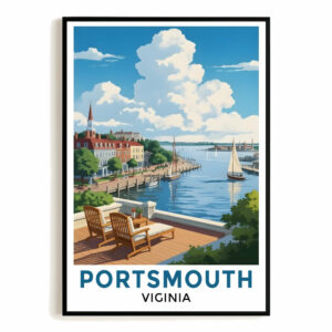 Portsmouth Virginia Travel Poster Vintage Scenic Coastal Cityscape Souvenir Wall Art Landscape Print Painting Picture For Home Living Room Office Bedroom Decor Unframed