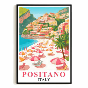 Positano Print Travel Poster Coast Beach Coastal Italy Souvenir Wall Art Landscape Painting Watercolor Ideal Gift For Home Living Room Office Bedroom Decor Unframed
