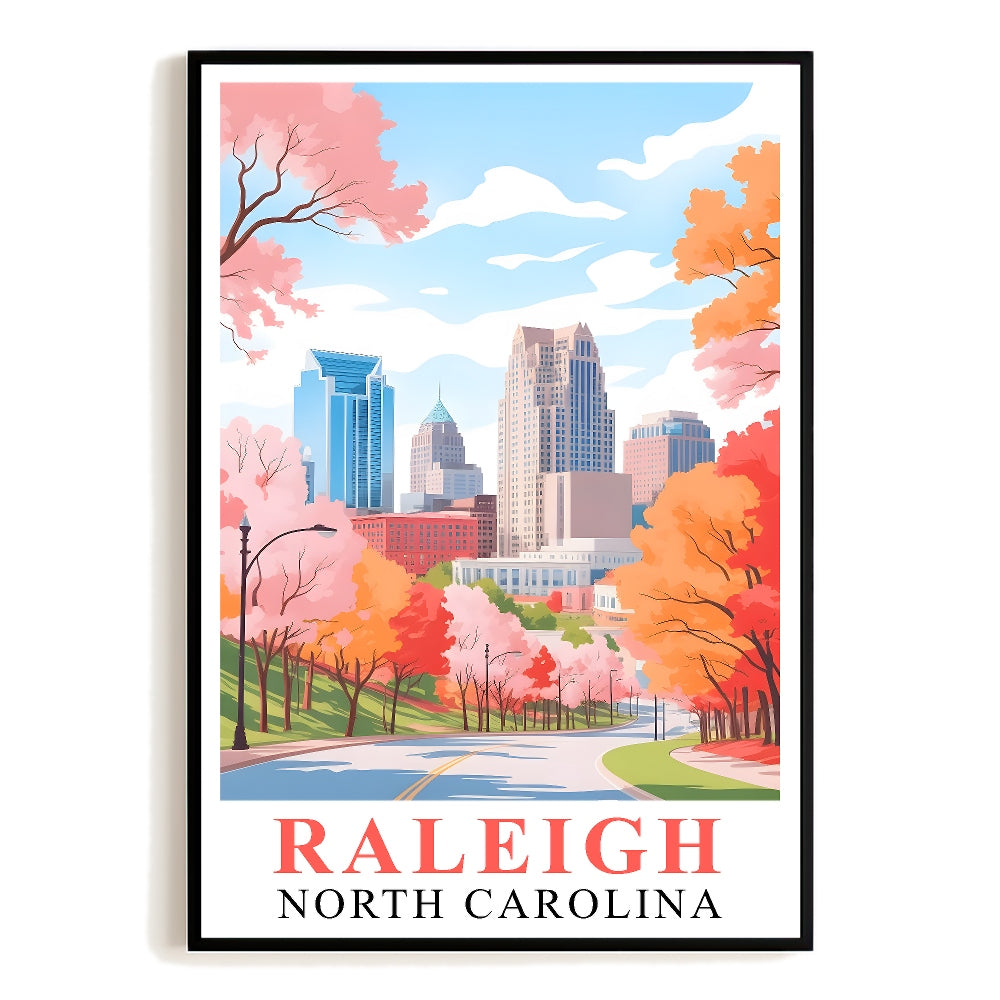 Raleigh Print Travel Poster North Carolina City Souvenir Wall Art Landscape Painting Watercolor Picture For Home Room Living Room Office Bedroom Decor Unframed
