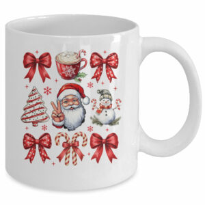 Retro Christmas Coquette Christmas Santa Candy Cane Bow Mug