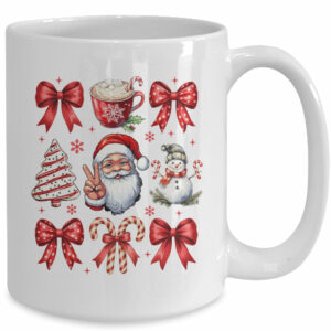 Retro Christmas Coquette Christmas Santa Candy Cane Bow Mug