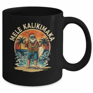 Retro Christmas Surf Mele Kalikimaka Santa Claus Hawaii Mug