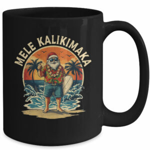 Retro Christmas Surf Mele Kalikimaka Santa Claus Hawaii Mug