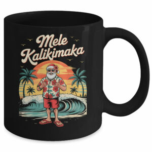 Retro Christmas Surf Mele Kalikimaka Santa Shaka Sign Hawaii Mug