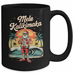 Retro Christmas Surf Mele Kalikimaka Santa Shaka Sign Hawaii Mug