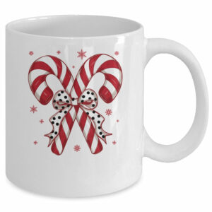 Retro Coquette Bow Candy Cane Christmas Season Women Girl Mug