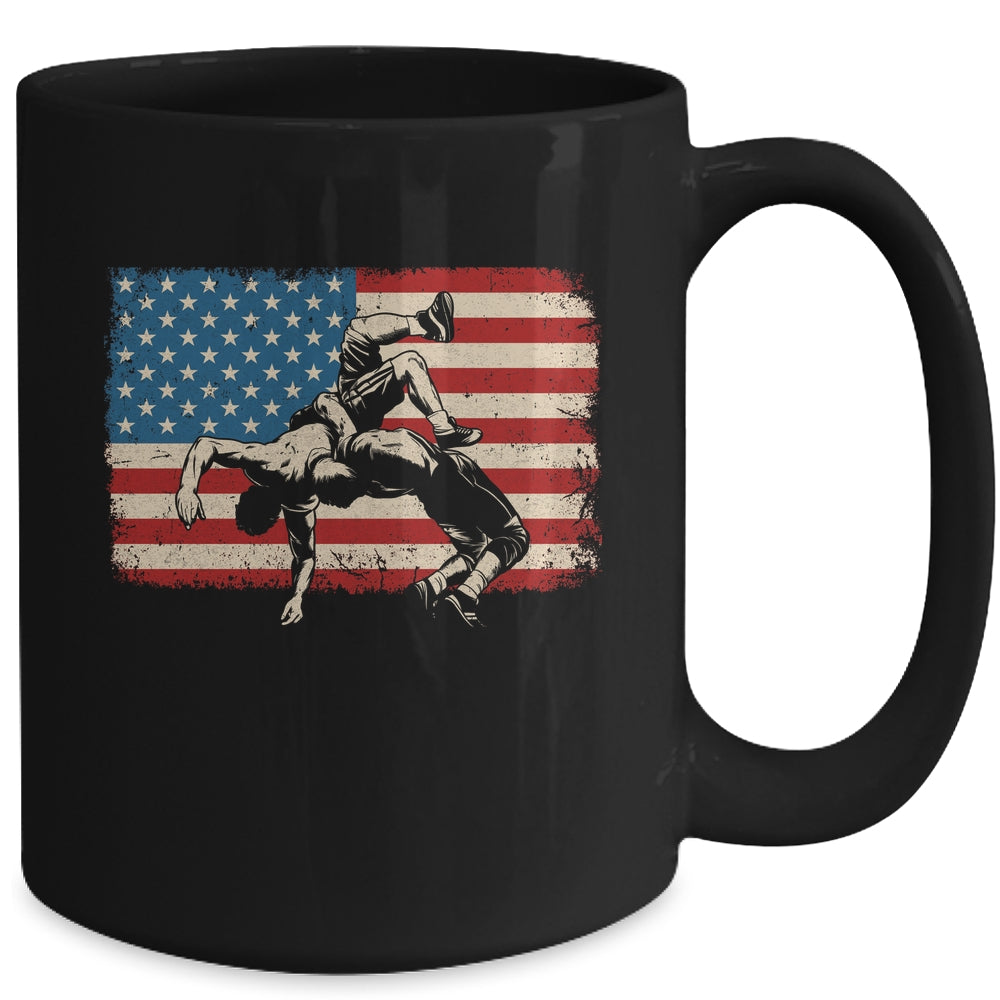 Retro Wrestling American US Flag Wrestling Wrestler Boy Men Mug Retro Wrestling American US Flag Wrestling Wrestler Boy Men Mug