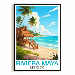 Riviera Maya Scenic Beach Poster Mexico Tropical Paradise Vintage Travel Wall Art Landscape Print Ideal For Home Decoration Gifts Living Room Office Decor Unframed