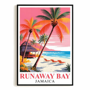 Runaway Bay Beach Art Print Poster Vintage Beach Coastal Jamaica Travel Souvenir Wall Art Landscape Painting Ideal For Home Living Room Office Bedroom Decor Unframed