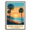 San Diego Sunset Vintage Travel Poster California Beach Art Print Tropical Landscape Wall Decor For Home And Office Wall Art Perfect For Living Room Bedroom Unframed