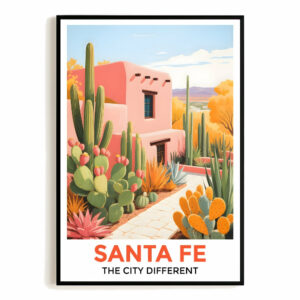 Santa Fe Print Travel Poster Southwestern Desert City Different Souvenir Wall Art Landscape Painting Ideal Gift For Home Living Room Office Bedroom Decor Unframed