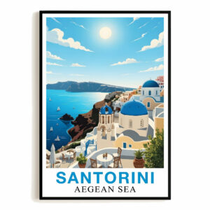 Santorini Greece Aegean Sea Art Poster Beautiful Travel Destination Wall Decor Painting Landscape Print Picture Ideal For Home Living Room Office Bedroom Decor Unframed