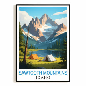 Sawtooth Mountains Idaho Print Vintage Travel Lovers Poster Nature Art Landscape Wall Art Painting Picture Ideal For Home Room Living Room Office Bedroom Decor Unframed