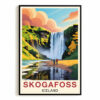 Skogafoss Iceland Travel Poster Vintage Scenic Waterfall Nature Adventure Souvenir Wall Art Landscape Print For Home Room Living Room Office Bedroom Decor Unframed