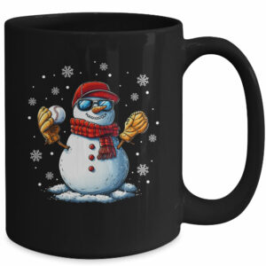 Snowman Playing Baseball As Pitcher Boys Men Christmas Mug