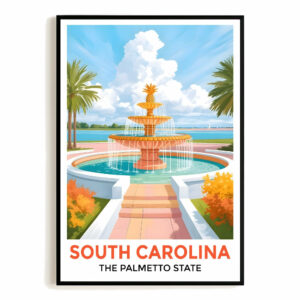South Carolina Print Travel Poster Fountain Palmetto State Souvenir Wall Art Landscape Painting Picture Ideal For Home Living Room Office Bedroom Decor Unframed