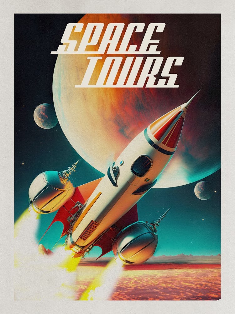 Space Tours — Vintage retro space poster, retrofuturism poster, retro space, propaganda poster Space Tours — Vintage retro space poster, retrofuturism poster, retro space, propaganda poster