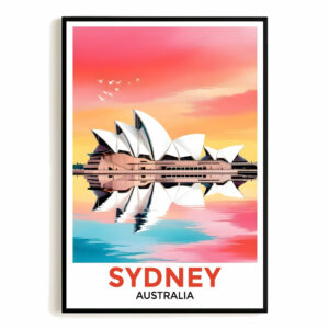 Sydney Australia Print Travel Poster Watercolor Opera House Souvenir Wall Art Landscape Painting Picture For Home Room Living Room Office Bedroom Decor Unframed
