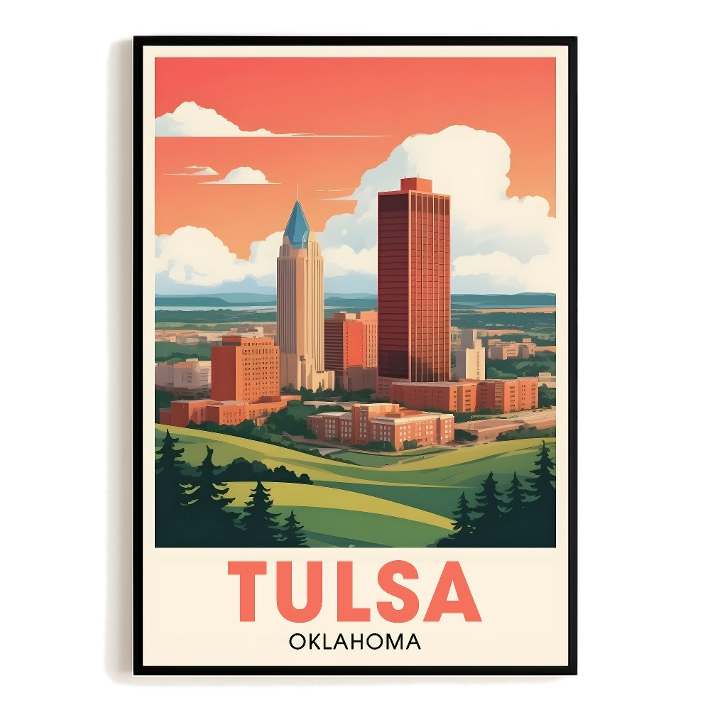 Tulsa Oklahoma Vintage Travel Poster Nature City Wall Art Landscape Picture Prints Suitable For Home Room Living Room Office Bedroom Aesthetic Decor Unframed