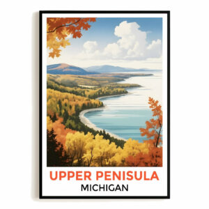 Upper Peninsula Michigan Autumn Panorama Poster Nature Lovers Travel Wall Art Landscape Print Painting Ideal For Home Room Living Room Office Bedroom Decor Unframed