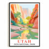 Utah Print Travel Poster Nature Zion National Park Scenery Souvenir Wall Art Landscape Painting Picture For Home Room Living Room Bedroom Aesthetic Decor Unframed
