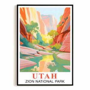 Utah Print Travel Poster Nature Zion National Park Scenery Souvenir Wall Art Landscape Painting Picture For Home Room Living Room Bedroom Aesthetic Decor Unframed