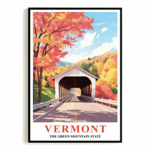 Vermont Print Travel Poster Nature Green Mountain State Souvenir Wall Art Landscape Painting Picture Mountains For Home Room Living Room Office Bedroom Decor Unframed